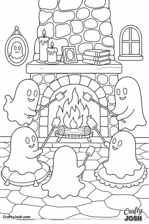 Ghosts toasting marshmallows by the fireplace