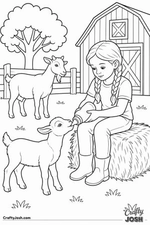 Girl bottle feeding a kid goat