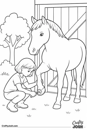 Girl cleaning a horse hoof with a hoof pick