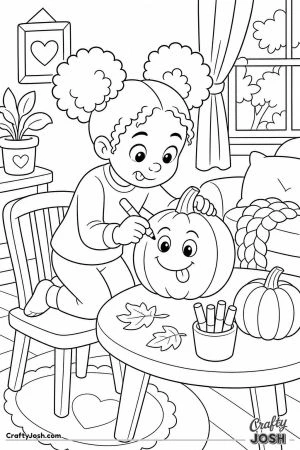 Girl drawing a face on a pumpkin with a marker