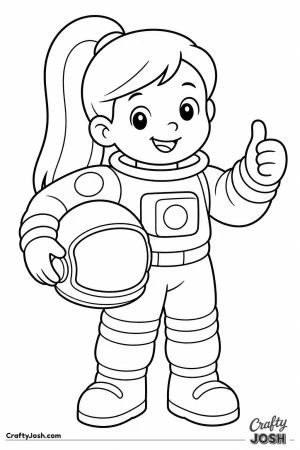 Girl dressed as an astronaut with her helmet under her arm