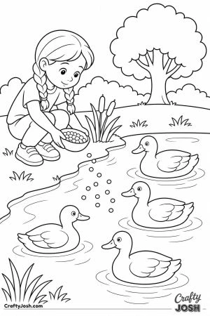 Girl feeding peas to the ducks