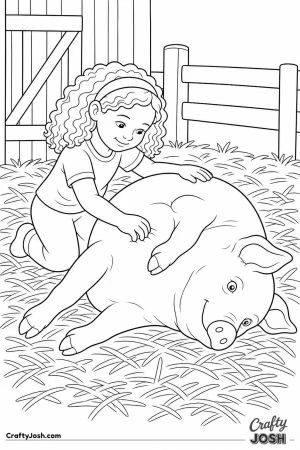 Girl giving a pig a belly scratch