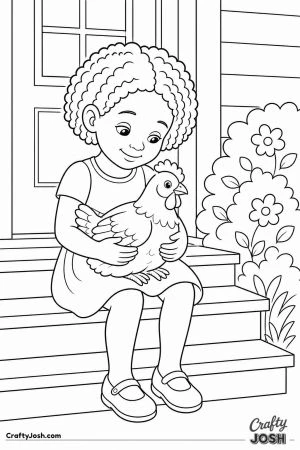 Girl holding a chicken gently on her lap