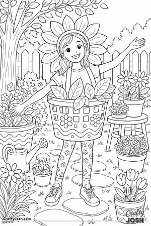 Girl in a flower pot costume with a sunflower hat