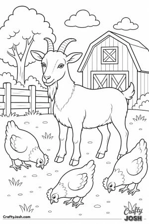 Goat and chickens in the farmyard