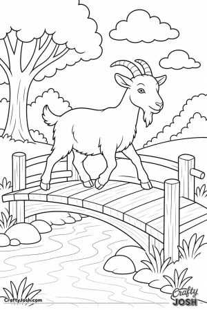 Goat crossing a little wooden bridge
