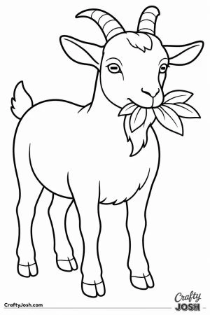 Goat munching a mouthful of leaves