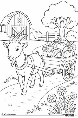 Goat pulling a little wooden cart