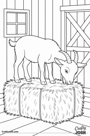 Goat standing on a hay bale
