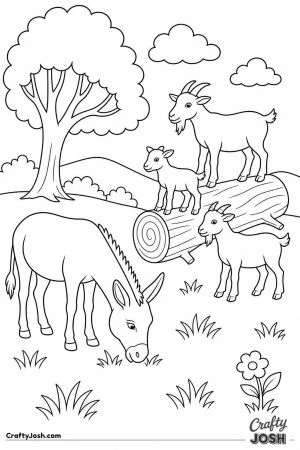 Goats and a donkey sharing a field