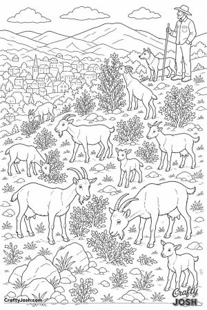 Goats clearing a hillside by the town