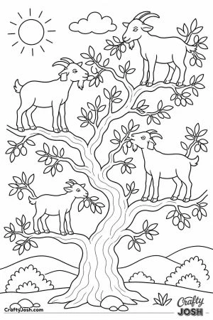 Goats climbing a tree to eat