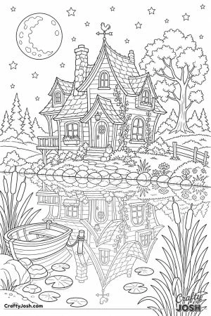 Haunted house reflected in a still lake