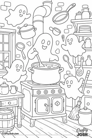 Haunted kitchen with floating pots and pans