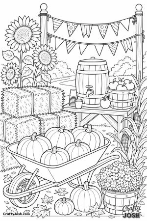 Hay bale harvest festival with pumpkins and sunflowers