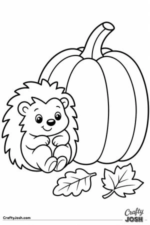 Hedgehog curled up beside a pumpkin