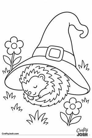 Hedgehog sleeping under a witch hat