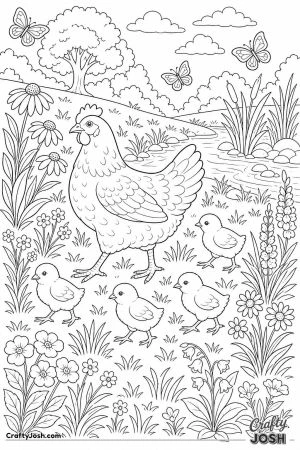 Hen and chicks in a wildflower meadow