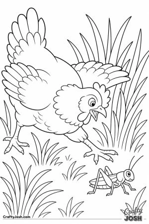 Hen catching a grasshopper