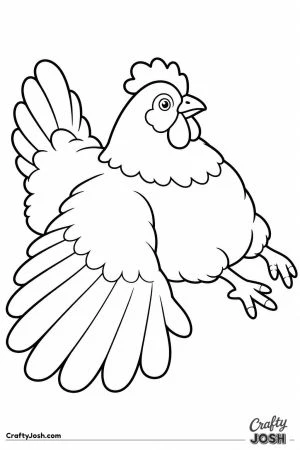 Hen sunbathing with a wing stretched out