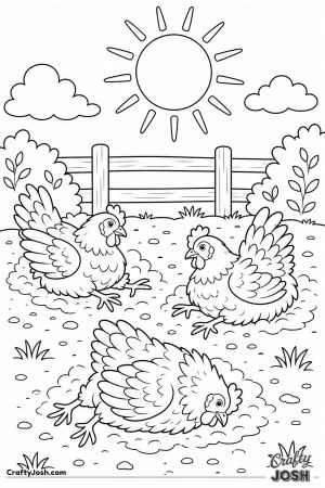 Hens dust bathing together in the sun