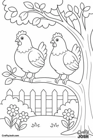 Hens perching on a low tree branch