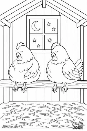 Hens roosting on a perch at night
