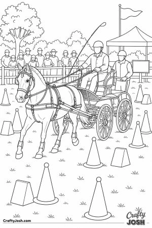 Horse and carriage weaving through cones at a driving event