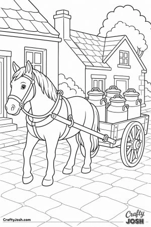 Horse and cart delivering milk churns