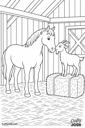 Horse and its goat friend in the stable