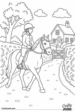 Horse and rider trotting down a country lane