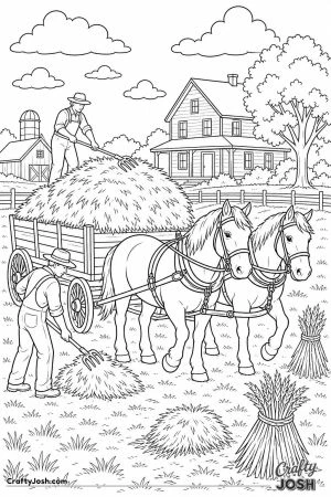 Horse drawn wagon piled high at harvest time