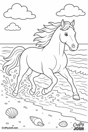 Horse galloping along a sandy beach