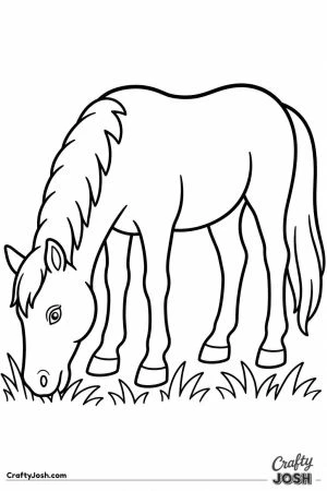 Horse grazing with its head down