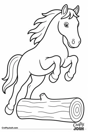 Horse leaping over a small log