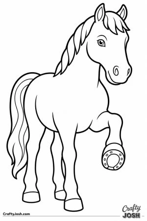 Horse lifting a hoof to show its horseshoe