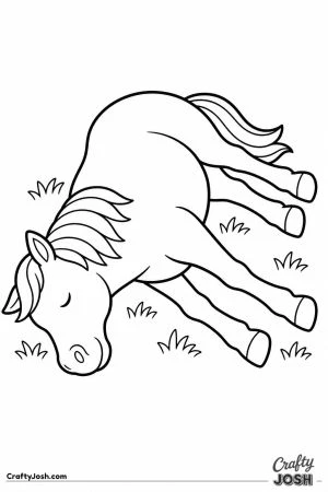 Horse lying flat out asleep on its side
