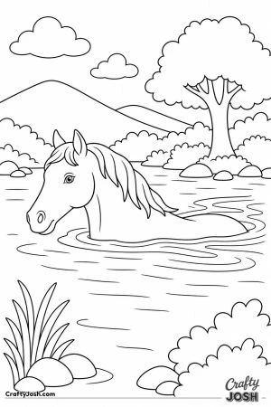 Horse swimming across a river