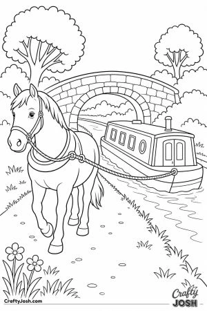 Horse towing a canal boat along a towpath