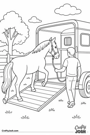 Horse walking up the ramp into a horse trailer