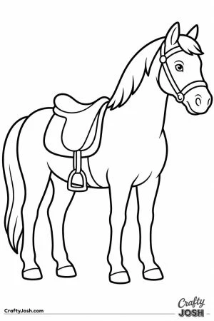 Horse with a saddle and bridle ready to ride