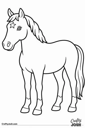 Horse with a star on its forehead and socks on its legs