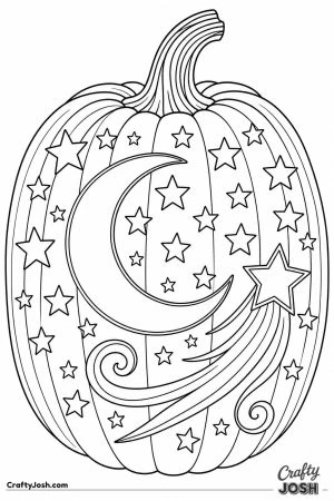 Jack o lantern carved with stars and a crescent moon