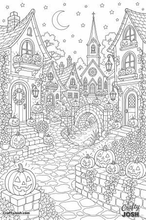 Jack o lantern village glowing at night