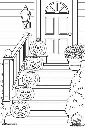 Jack o lanterns lining the front steps