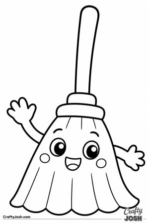 Kawaii broomstick character waving