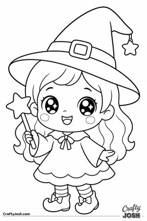 Kawaii chibi witch with a star wand