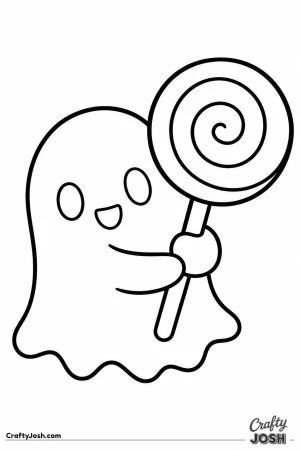 Kawaii ghost holding a lollipop