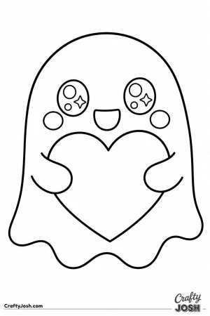 Kawaii ghost hugging a heart
